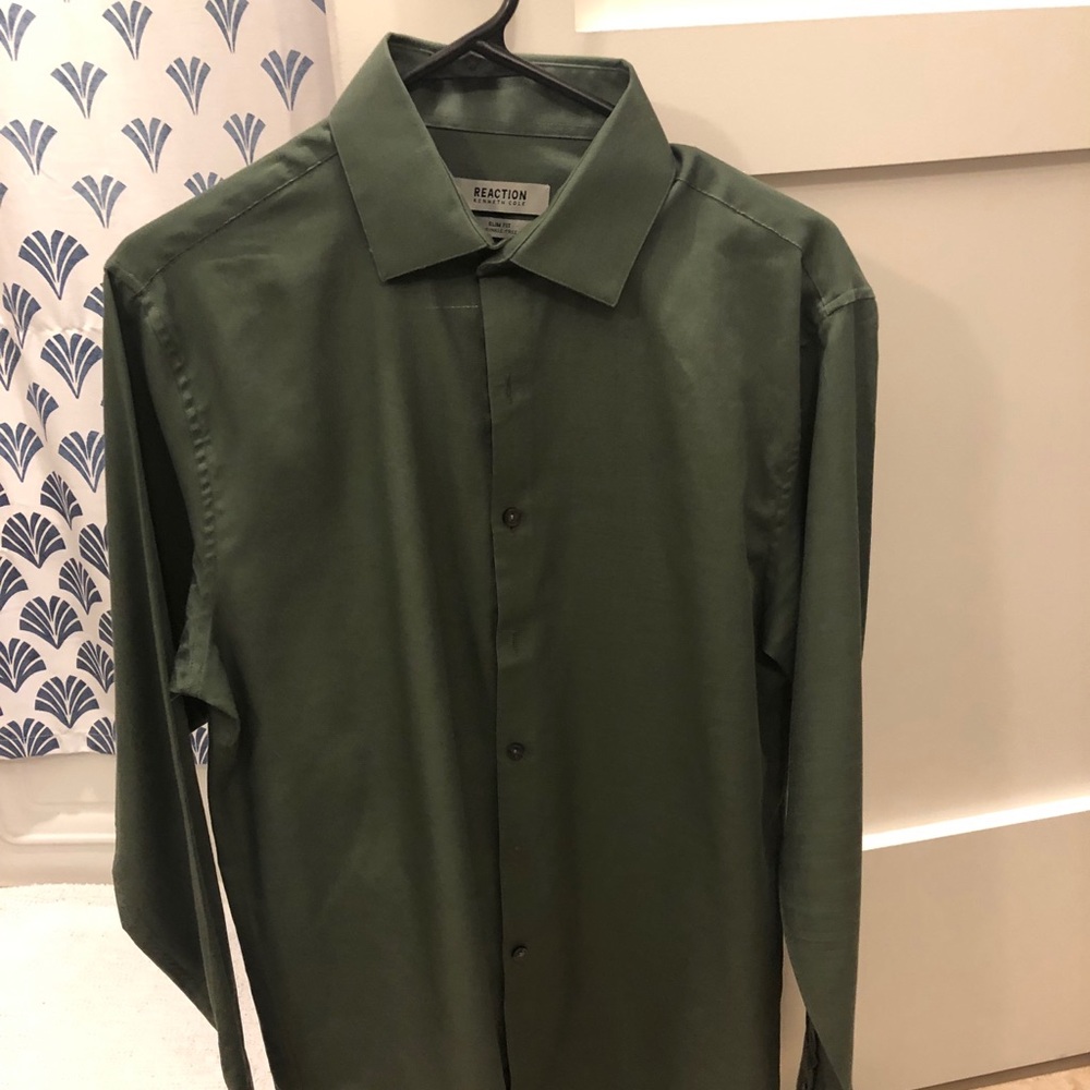 Men Kenneth Cole slim fit green dress shirt